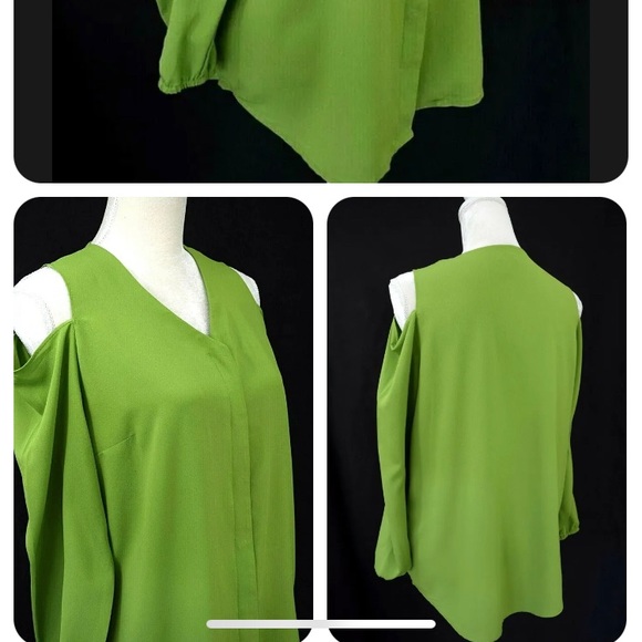 Chico’s Green cold shoulder hidden buttons flattering tunic length top 0… - Picture 3 of 3